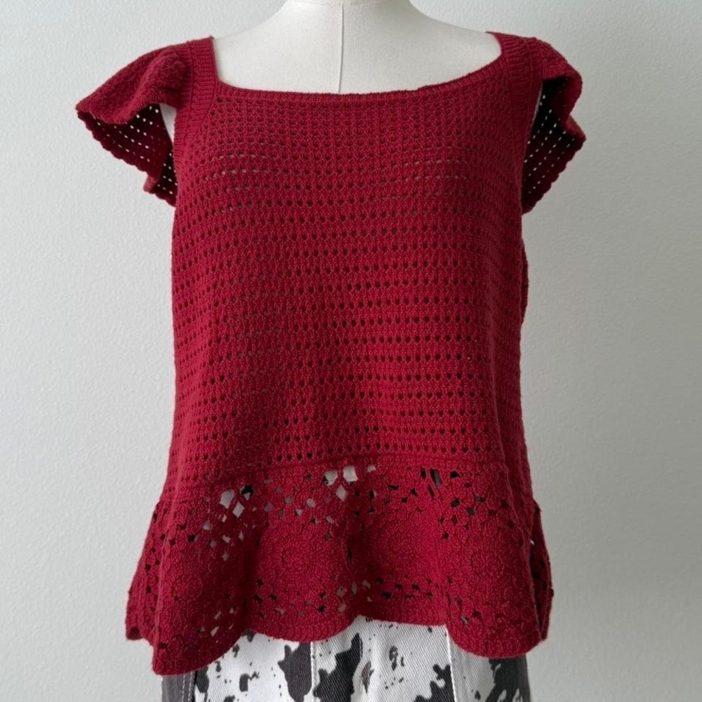 Cottage Core Crochet Ruffle Top Sz XXL NWT Square Neck Soft Girl Scalloped Hem